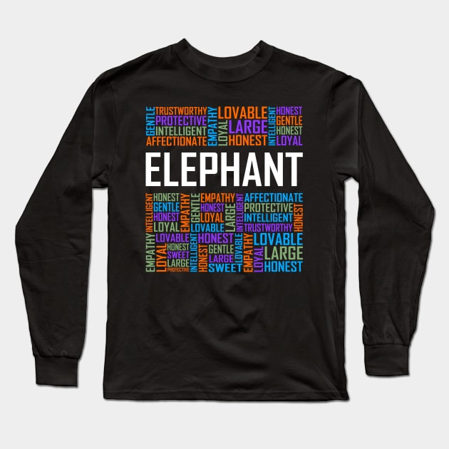 Elephant Words Long Sleeve T-Shirt by LetsBeginDesigns